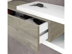 Móvel de entrada Mcallen, Entrada reversível com espelho, Móvel de hall com gaveta, Bandeja de bolso para apartamentos, 95x26h69 cm, Branco e Carvalho