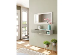 Móvel de entrada Mcallen, Entrada reversível com espelho, Móvel de hall com gaveta, Bandeja de bolso para apartamentos, 95x26h69 cm, Branco e Carvalho