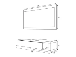 Móvel de entrada Mcallen, Entrada reversível com espelho, Móvel de hall com gaveta, Bandeja de bolso para apartamentos, 95x26h69 cm, Branco e Cimento
