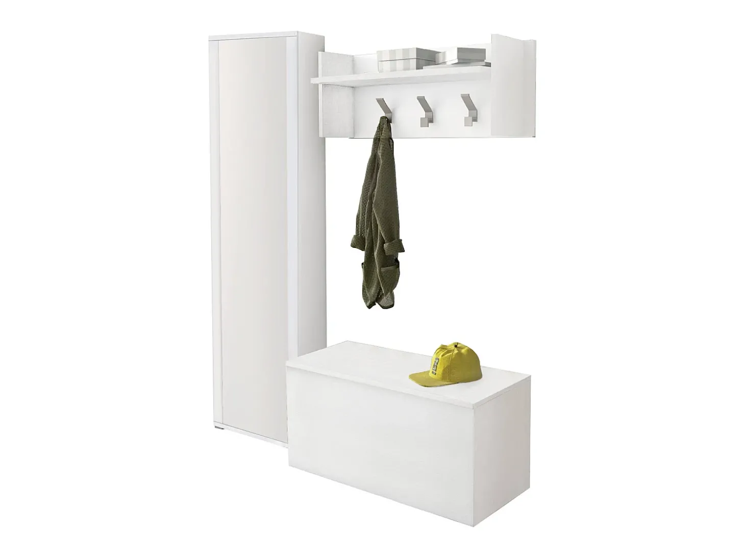 Móvel de entrada Mirtilla, Entrada moderna com cabide, Armário com sapateira, Armário com espelho, Cm 50x32h182, Branco