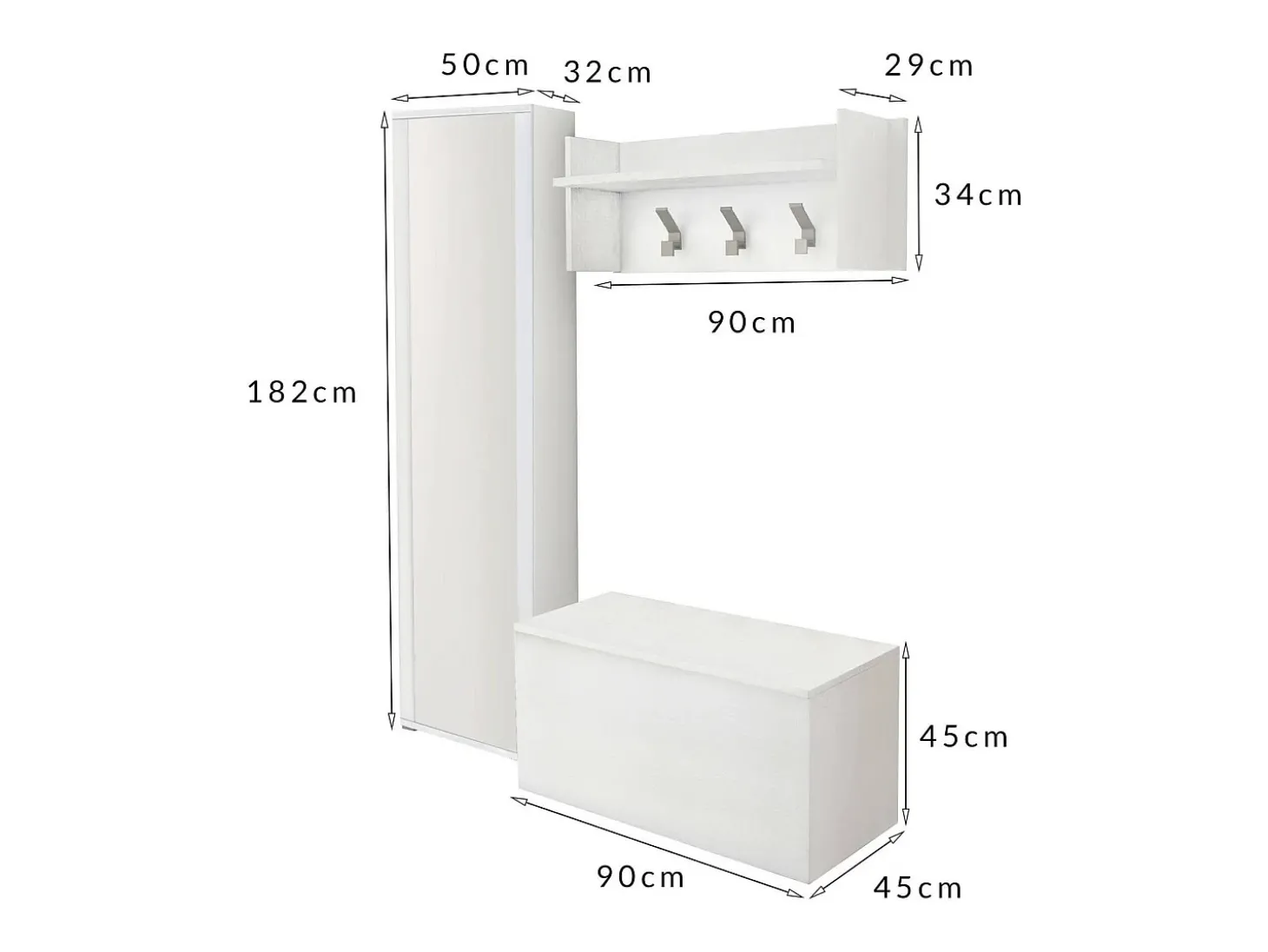 Móvel de entrada Mirtilla, Entrada moderna com cabide, Armário com sapateira, Armário com espelho, Cm 50x32h182, Branco