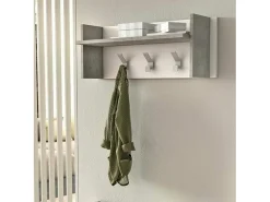 Móvel de entrada Narciso, Cabide com 3 ganchos, Prateleira de entrada, 100% Fabricado na Itália, 90x29h34 cm, Branco e Cimento