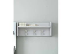 Móvel de entrada Narciso, Cabide com 3 ganchos, Prateleira de entrada, 100% Fabricado na Itália, 90x29h34 cm, Branco