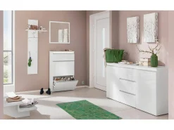 Móvel de entrada Omer, Entrada multifuncional moderna, Armário multiuso para hall de entrada, 100% Fabricado na Itália, 50x27h140 cm, Branco brilhante