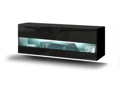 Móvel de sala preto coleção CEPTO 37x91cm, 1 porta com vidro, 2 prateleiras.