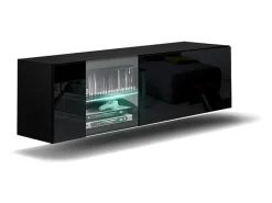 Móvel de sala preto coleção CEPTO 37x91cm, 1 porta, 2 prateleiras, 2 nichos.