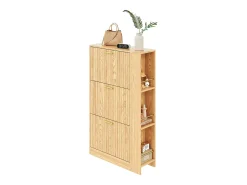 Móvel de sapatos moderno 70x23,5x115 cm - con 3 portas - Prateleiras abertas - aspecto de madeira - MDF - Natural