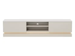 Móvel de TV 2 gavetas e 2 nichos com LEDs em MDF bege e efeito mármore branco - DEVIKA
