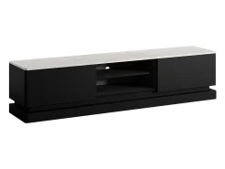 Móvel de TV 2 gavetas e 2 nichos com LEDs em MDF preto e efeito mármore branco DEVIKA de Pascal Morabito