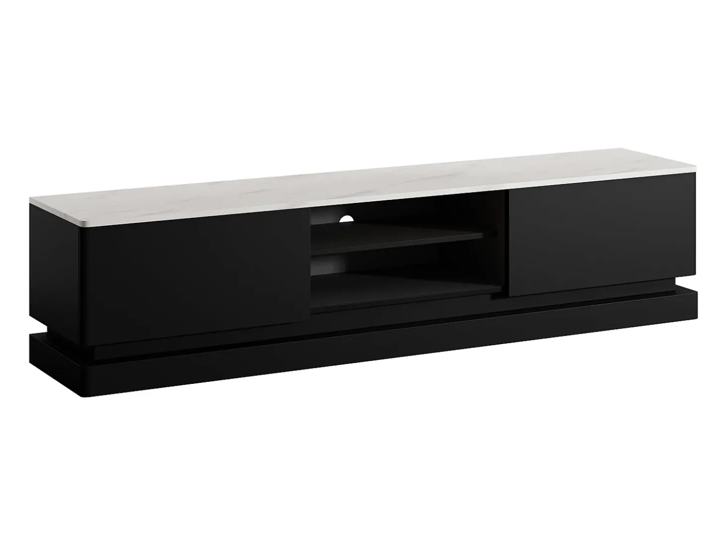 Móvel de TV 2 gavetas e 2 nichos com LEDs em MDF preto e efeito mármore branco DEVIKA de Pascal Morabito
