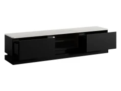 Móvel de TV 2 gavetas e 2 nichos com LEDs em MDF preto e efeito mármore branco DEVIKA de Pascal Morabito