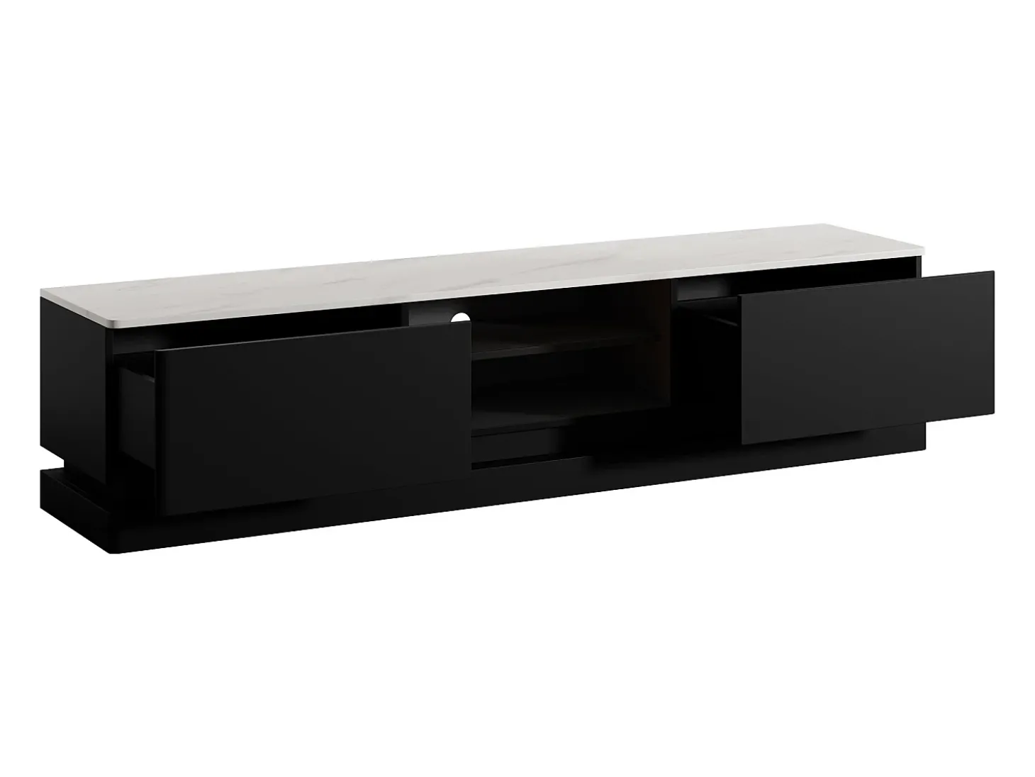 Móvel de TV 2 gavetas e 2 nichos com LEDs em MDF preto e efeito mármore branco DEVIKA de Pascal Morabito
