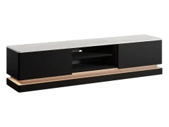 Móvel de TV 2 gavetas e 2 nichos com LEDs em MDF preto e efeito mármore branco DEVIKA de Pascal Morabito