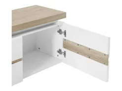 Móvel de TV, 2 portas e 2 nichos com LEDs em MDF lacado a branco e natural VADEMOSA