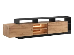 Móvel de TV 2 portas e 6 nichos com LEDs natural claro e antracite - IDESIA