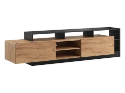 Móvel de TV 2 portas e 6 nichos com LEDs natural claro e antracite - IDESIA