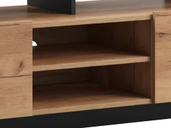 Móvel de TV 2 portas e 6 nichos com LEDs natural claro e antracite - IDESIA