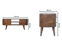 Móvel de TV arredondado em castanho Artisan Furniture, 4 gavetas, 2 prateleiras, castanho