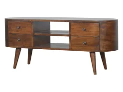 Móvel de TV arredondado em castanho Artisan Furniture, 4 gavetas, 2 prateleiras, castanho