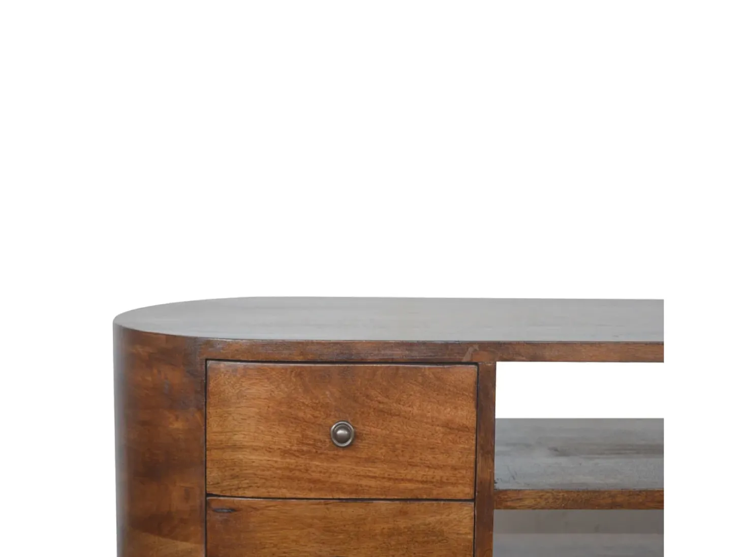 Móvel de TV arredondado em castanho Artisan Furniture, 4 gavetas, 2 prateleiras, castanho