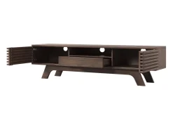 Móvel de TV baixo em estilo retrô com 2 portas e 1 gaveta, cor madeira, para sala de estar, 150 x 40 x 44,5 cm