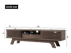 Móvel de TV baixo em estilo retrô com 2 portas e 1 gaveta, cor madeira, para sala de estar, 150 x 40 x 44,5 cm