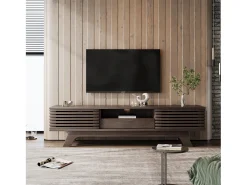 Móvel de TV baixo em estilo retrô com 2 portas e 1 gaveta, cor madeira, para sala de estar, 150 x 40 x 44,5 cm