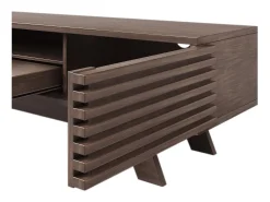 Móvel de TV baixo em estilo retrô com 2 portas e 1 gaveta, cor madeira, para sala de estar, 150 x 40 x 44,5 cm