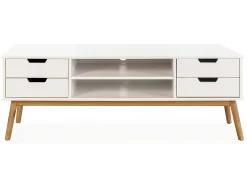 Móvel de TV Baku 1 porta e 2 gavetas branco, madeira maciça, 140 cm.