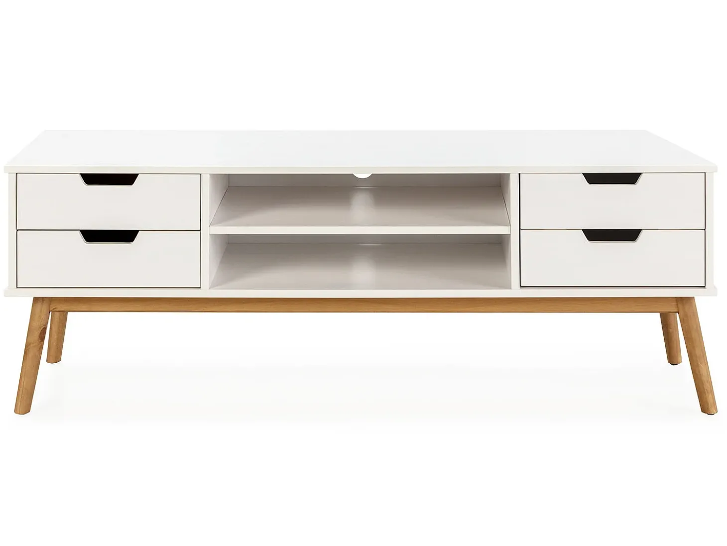 Móvel de TV Baku 1 porta e 2 gavetas branco, madeira maciça, 140 cm.