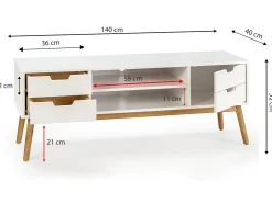 Móvel de TV Baku 1 porta e 2 gavetas branco, madeira maciça, 140 cm.