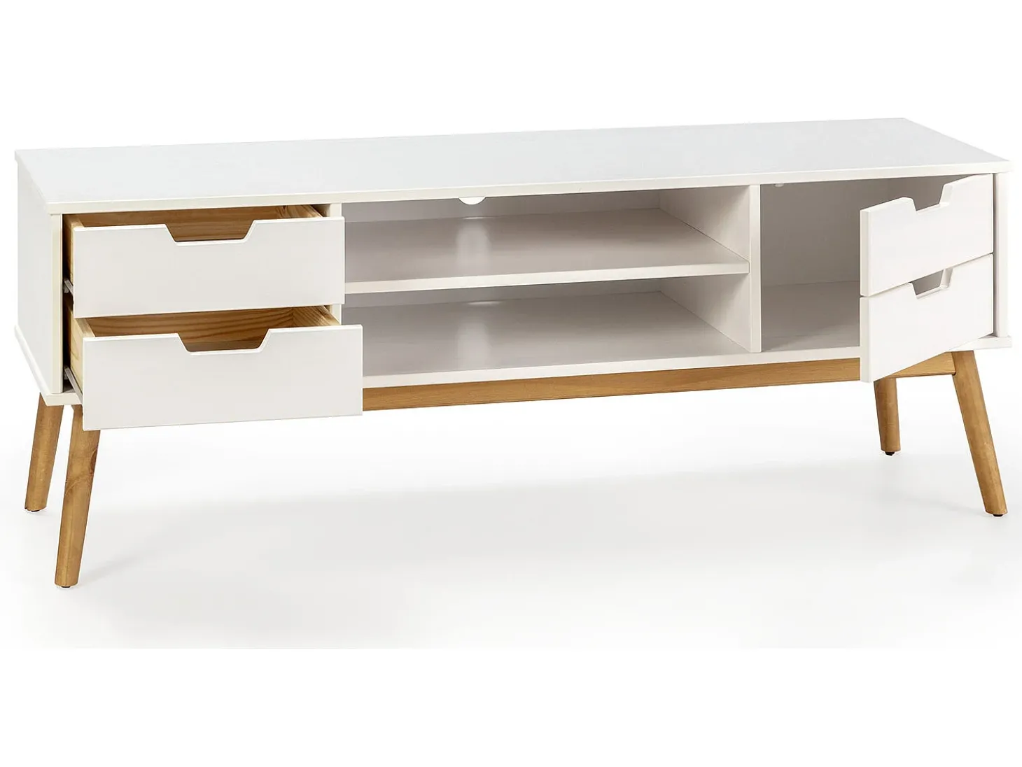 Móvel de TV Baku 1 porta e 2 gavetas branco, madeira maciça, 140 cm.