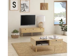 Móvel de TV Bella 3 Portas Cor Carvalho com vime Natural
