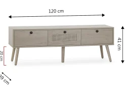 Móvel de TV Bella 3 Portas Cor Carvalho com vime Natural