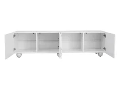 Móvel de TV branco com 4 portas - Pés redondos - MDF e madeira PB