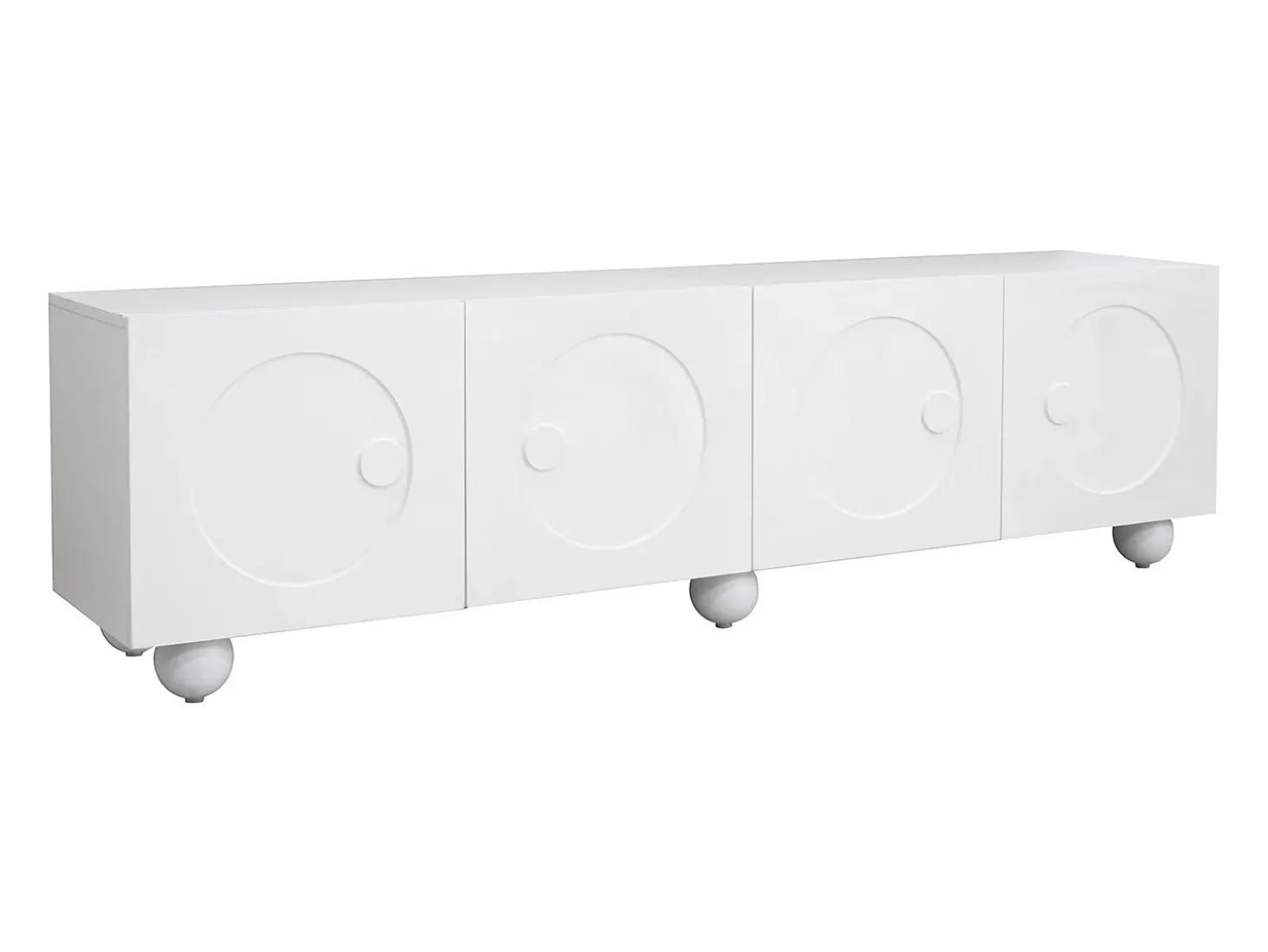Móvel de TV branco com 4 portas - Pés redondos - MDF e madeira PB