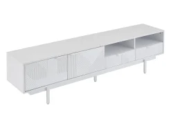 Móvel de TV branco com linhas geométricas - 2 portas e 2 gavetas