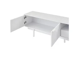 Móvel de TV branco com linhas geométricas - 2 portas e 2 gavetas