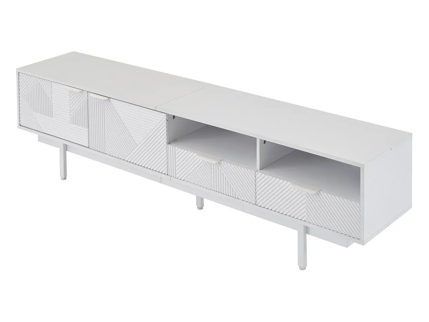 Móvel de TV branco com linhas geométricas - 2 portas e 2 gavetas