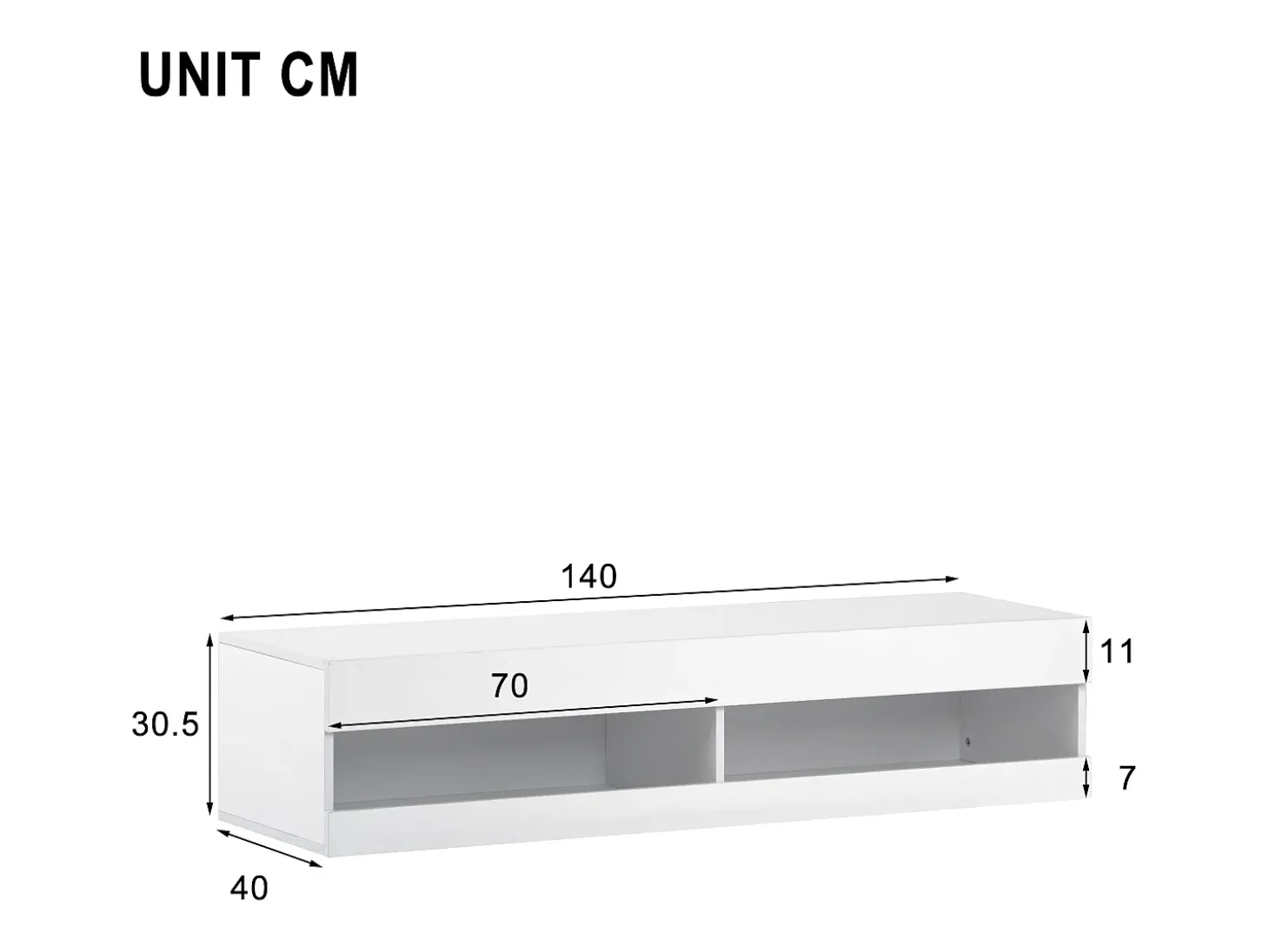 Móvel de TV branco para parede com espaço de arrumação e iluminação LED - Acabamento brilhante