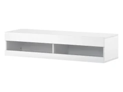 Móvel de TV branco para parede com espaço de arrumação e iluminação LED - Acabamento brilhante