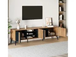 Móvel de TV castanho com 3 portas e arrumação aberta, 180x40x50 cm