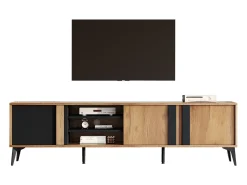 Móvel de TV castanho com 3 portas e arrumação aberta, 180x40x50 cm