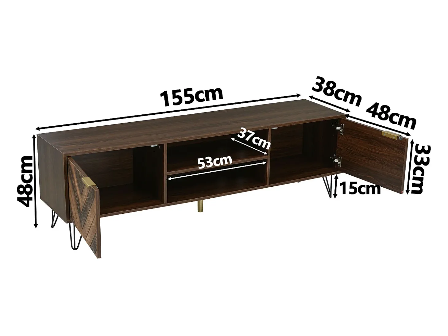 Móvel de TV 160cm - 2 compartimentos e 2 portas - folheado veio de madeira - painéis de partículas - Marrom