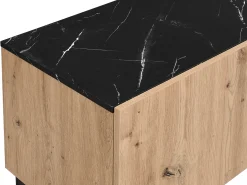 Móvel de TV com 2 portas, 1 gaveta e 1 nicho cor natural e efeito mármore preto - LIOMENA
