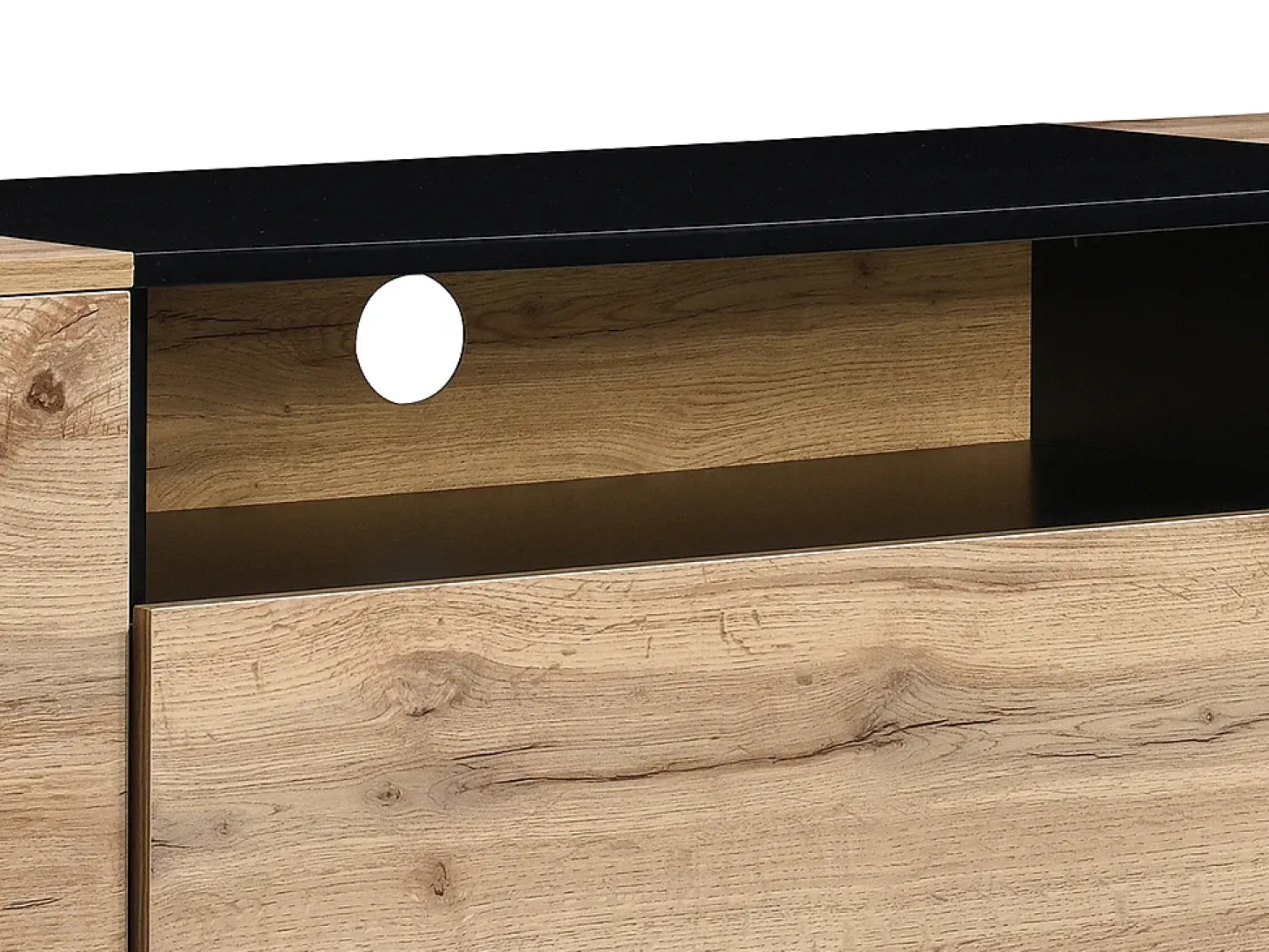 Móvel de TV com 2 portas, 1 gaveta e 1 nicho natural e preto - CEMILINA