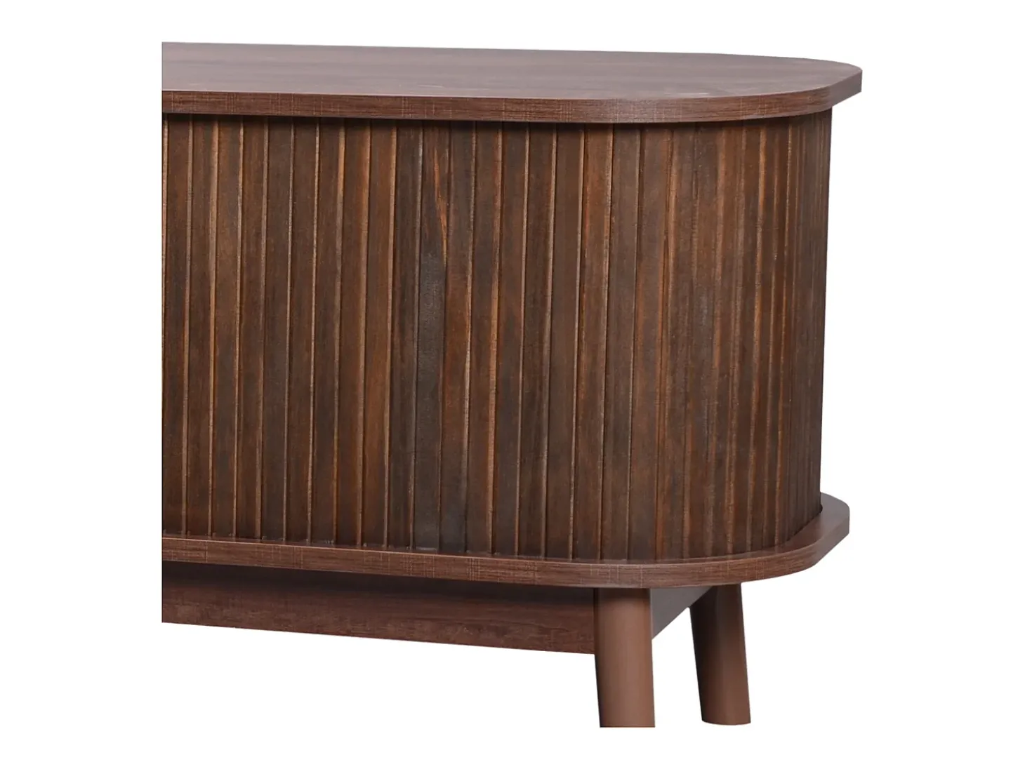 Móvel de TV com 2 portas de correr e 2 gavetas em rattan, folheado a madeira castanha
