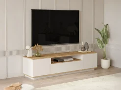 Móvel de TV com 3 portas e 1 nicho bege e natural - LOTULA