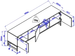 Móvel de TV com 3 portas e 2 nichos em MDF - Natural e preto - CARATANA