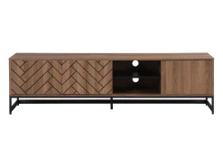 Móvel de TV com 3 portas e 2 nichos em MDF - Natural e preto - CARATANA